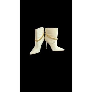 Pointed Toe‎ Ankle Boots with Gold Chain Detail Stiletto Heel Fashion Boots